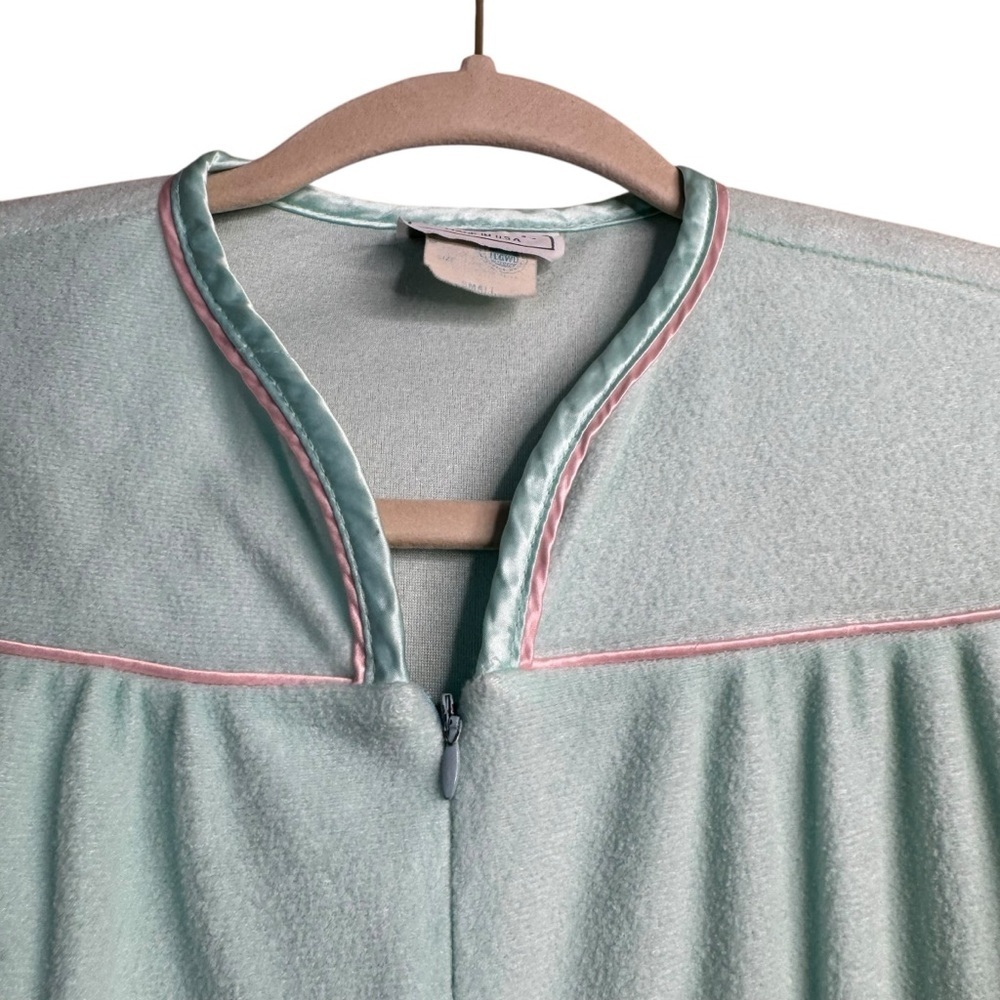 Vintage Appel Fleece Robe Long Maxi Blue & Pink Zips Half Way Size Small mumu C7 - Picture 5 of 11